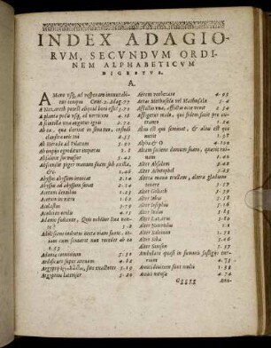 Index Adagiorum, Secundum Ordinem Alphabeticum Digestus.