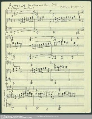 Romanze für Violine und Klavier G-Dur : (1992)