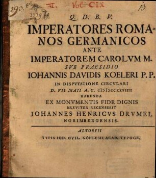 Imperatores Romanos Germanicos Ante Imperatorem Carolum M.