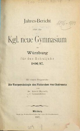 Jahres-Bericht über das K. Neue Gymnasium zu Würzburg. 1896/97