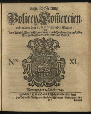 Nro. XL, Montags, den 2. Octobr. 1741
