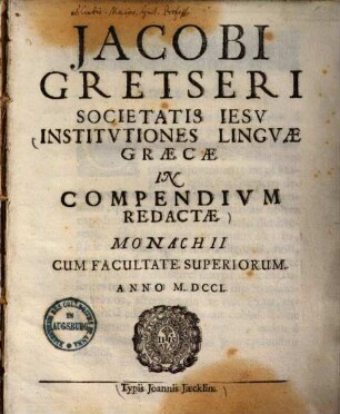 Institutiones linguae Graecae in compendium redactae