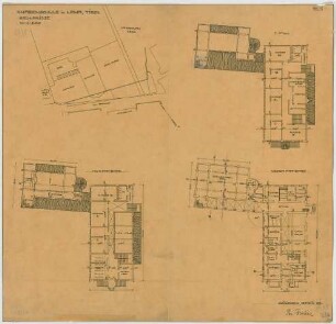 Fischer, Theodor; Lana / Südtirol (Italien); Schule - Lageplan, Grundriss Niederparterre, Grundriss Hochparterre, Grundriss 1. OG