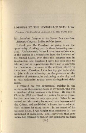 Address by the Honorable Seth Low
