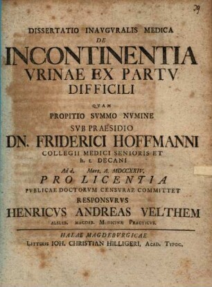 De incontinentia urinae ex partu difficili : dissertatio