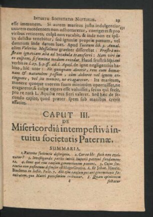 Caput III. De Misericordia intempestiva intuitu societatis Paternae.