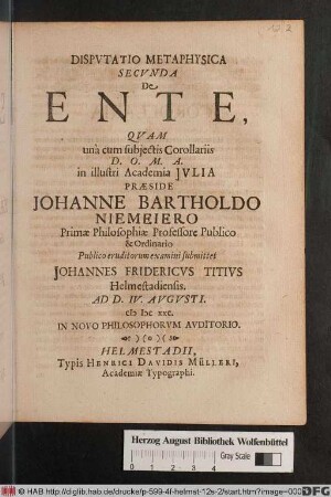 Disputatio Metaphysica Secunda De Ente