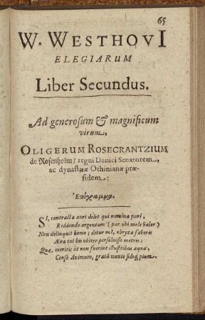 W. Westhovii Elegiarum Liber Secundus