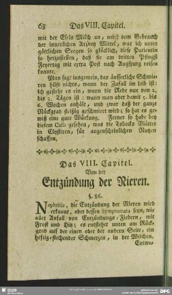 Das VIII. Capitel. Von der Entzündung der Nieren