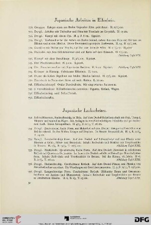 Japanische Arbeiten in Elfenbein, Japanische Lackarbeiten , Japanische Schwerter (Nr. 716-825)