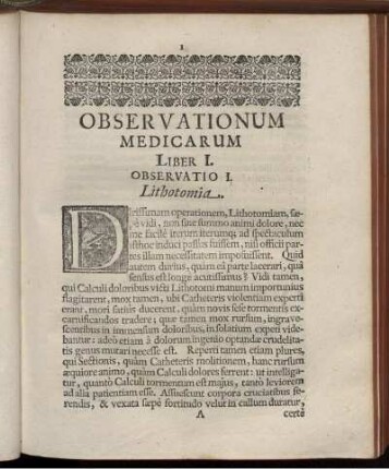 Observationum Medicarum Liber I