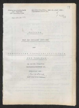 1937/38: Bericht über das Schuljahr ... der Städtischen Bismarck-Oberschule für Mädchen zu Berlin-Steglitz - 1937/38