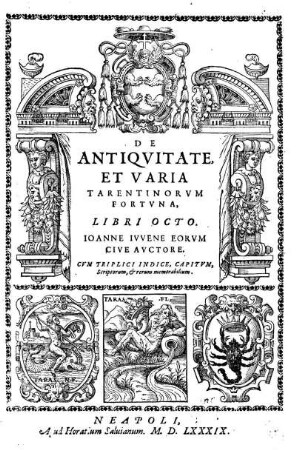 De Antiqvitate, et Varia Tarentinorvm Fortvna, Libri Ocoto