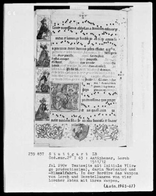 Antiphonarium (Benediktinerhandschrift) — Textseite mit mehreren figürlichen Darstellungen, Folio 290verso