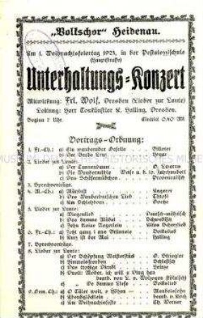 Programm des Volkschors Heidenau für ein Unterhaltungskonzert