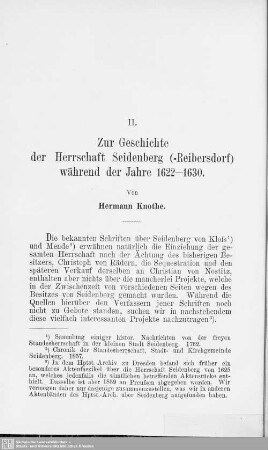 II. Zur Geschichte der Herrschaft Seidenberg (-Reibersdorf) während der Jahre 1622-1630