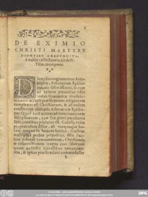 De Eximio Christi Martyre Dionysio Areopagita, è Suidae collectaneis, Godefr. Tilm. interprete.