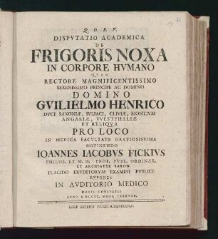 Dispvtatio Academica De Frigoris Noxa In Corpore Hvmano