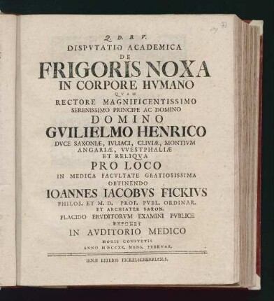 Dispvtatio Academica De Frigoris Noxa In Corpore Hvmano