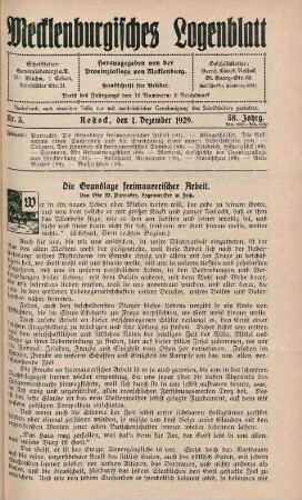 Nr. 5. Rostock, den 1. Dezember 1929. 58. Jahrg.