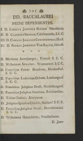 DD. Baccalaurei prii defendentes.