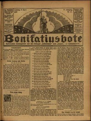 Erste Ausgabe vom Sonntag, den 25. April 1920.