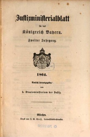 Justizministerialblatt für den Freistaat Bayern. 2, 2. 1864