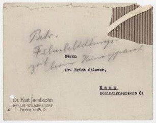 Kurt Jacobsohn zur Funktionsweise des Röntgenkineaufnahme-Apparates an Erich Salomon