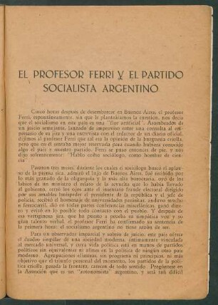 El profesor Ferri y el Partido Socialista Argentino