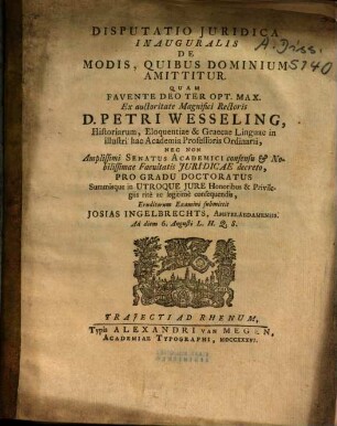 Disputatio Iuridica Inauguralis De Modis, Quibus Dominium Amittitur