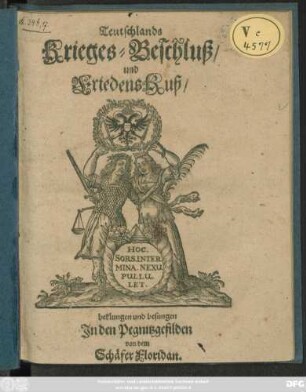 Eigentliche Beschreibung/ auch Grund- und Perspectivischer Abriß des Fried- und Freudenmahls/ Schauspiel und Feuerwerks : so auf allergnädigsten Befehl der Röm. Keys. May. Denen/ Svedischen Generaliss. H. Pfalzgr. Carl Gustav/ Chur: Fürsten und Stände ... von H. General Lieut. Duca d'Amalfi angestellet und gehalten worden/ bey Nürnberg ... den 14/4 Heumonds/ im Jahr nach Christgeburt 1650.