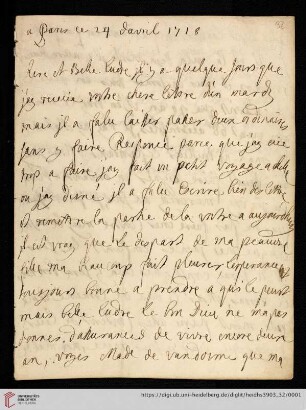 Elisabeth Charlotte (Liselotte) von der Pfalz - Briefe: Brief von Elisabeth Charlotte (Liselotte) von der Pfalz, Herzogin von Orléans, an Madame de Ludres