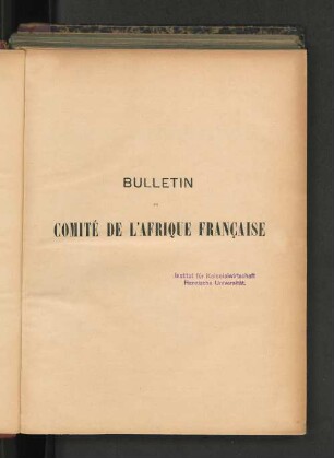 9.1899: Bulletin du Comité de l'Afrique Française