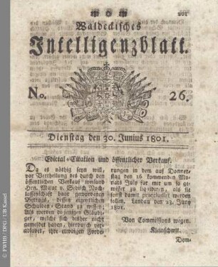 No. 26, Dienstag den 30. Junius 1801