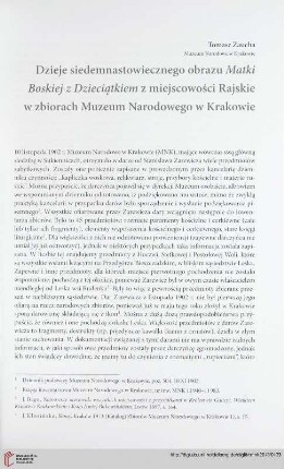 Seria nowa: Dzieje siedemnastowiecznego obrazu Matki Boskiej z Dzieciątkiem z miejscowości Rajskie w zbiorach Muzeum Narodowego w Krakowie