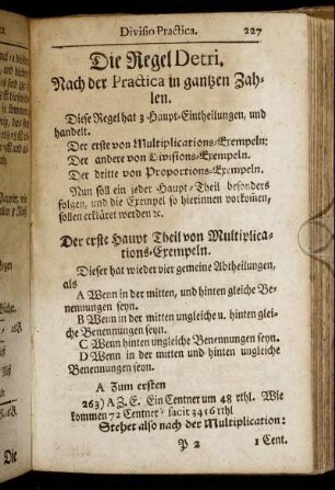 Die Regel Detri. Nach der Practica in gantzen Zahlen