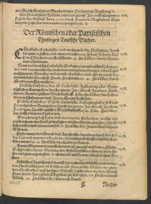 Der Römischen oder Papistischen Theologen Teutsche Bücher.
