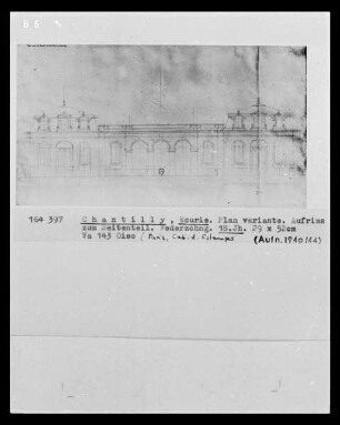Chantilly, Schloss, Ecurie, Plan variante, Aufriss zum Seitenteil