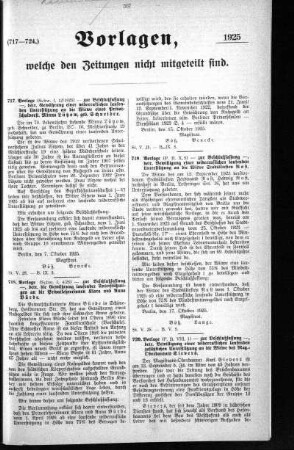 Anlage: (717-724.), Vorlagen, welche den Zeitungen nicht mitgeteilt sind, , 20. November 1925