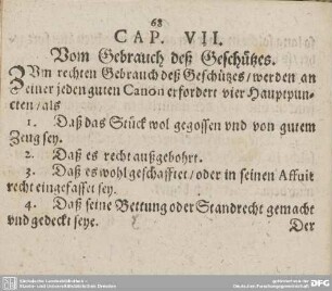 CAP. VII. Vom Gebrauch deß Geschützes.