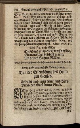 Zwey und zwantzigste Betrachtung, Von der Erleuchtung des Heiligen Geistes.