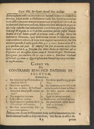 Caput VII. De Contrariis Beneficii Dationis In Solutum.