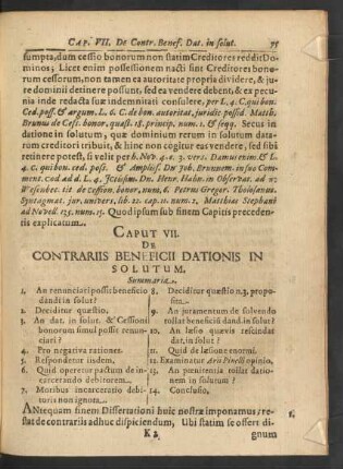 Caput VII. De Contrariis Beneficii Dationis In Solutum.