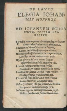 De Lauro Elegia Iohanni Hofferi.