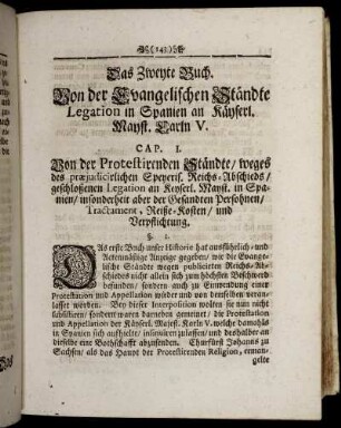 Das Zweyte Buch. Von der Evangelischen Ständte Legation in Spanien...