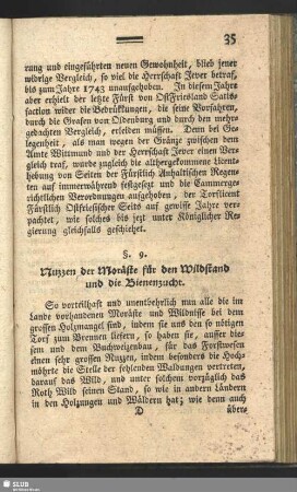 §. 9. Nuzzen der Moräste für den Wildstand und die Bienenzucht