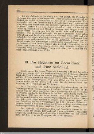 III. Das Regiment im Grenzschutz und seine Auflösung