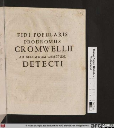 Fidi Popularis Prodromus Cromwellii Ad Belgarum Gemitum, Detecti