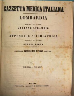 Gazzetta medica italiana, Lombardia. 13, [13] = Ser. 3, T. 5. 1854