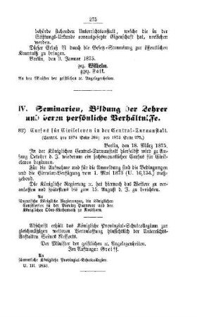 Cursus für Zivileleven in der Central-Turnanstalt : [IV. Seminarien, Bildung der Lehrer und deren persönliche Verhältnisse]
